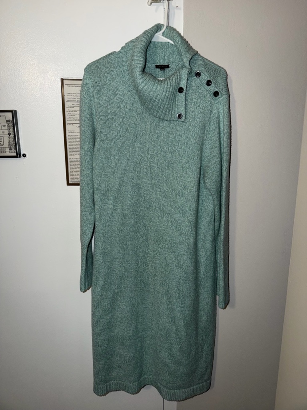 Talbots Seafoam Turtleneck Button-Shoulder Sweater Dress